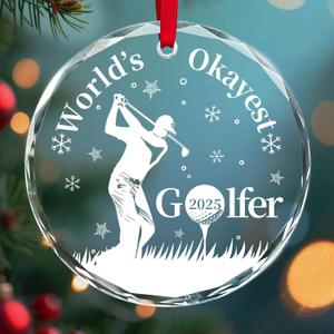 Worlds Okayest Golfer Glass Christmas Ornament, Funny Golf Gift for Men and Dad, Holiday Tree Hanging Decoration, Golf Lover Gifts 2025