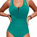 CiCiBird Women Tummy Control One Piece Swimsuits Slimming Push Up Bathing Suit Double Straps Swimwear (Medium, Teal)
