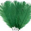 LONDGEN 10PCS Ostrich Feather 12-14 inch(30-35cm) Plumes for Party Wedding Centerpiece Festival Vases Decoration(Dark Green)