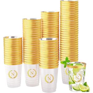 100 Pieces Monogrammed Plastic Cups Gold Foil Letter N Disposable Cups 12 oz Clear Initial Party Cups for Wedding Birthday Baby Shower Personalized Party Drinkware
