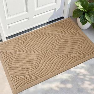PLEASOR Front Door Mat Outside Entrance, Absorbent and Dirt Resistant Welcome Mat Indoor Outdoor, Non-Slip Backing Entry Mat, Fade Resistant, Easy Clean Low Profile Doormat for Entryway, 36x24, Beige