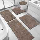 Ileading Bathroom Rugs Sets 5 Piece, Ultra Soft Absorbent Bath Mat for Bathroom, Non Slip Washable Bath Rug Set with Toilet Cover, Plush Bath Runner and U-Shaped Contour Toilet Rug, Coffee, 18"x26"+20"x32"+20"x48"+U20"x24"+Cover19"x21