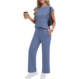 RUBZOOF Lounge Sets for Women 2 Piece Track Suits Outfits 2025 Travel Summer Casual Outfit Sets Matching Pants Set Clothing (Blue, M)