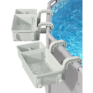 [PATENTED] POOLHACKER 2025 Upgrade 2 Sets Poolside Storage Basket - Original Above Ground Pool Accessories, Swimming Pool Storage Basket with Pool Cup Holder, Poolside Storage to Organize Cup Towel