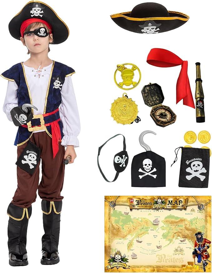 Halloween Costumes for Kids Pirate Costume with Accessories for Boys Role Play Dress Up Themed Party, Size 110