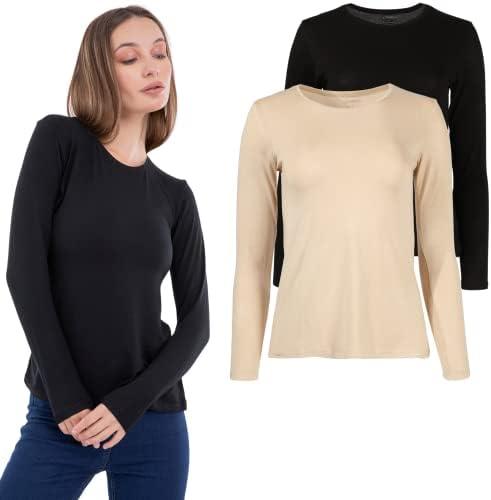 Women's Long Sleeve 2 Pack Black and Beige L