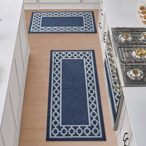 Creative Home Ideas - Tufted Runner 2 Piece Set - Christine Trellis Border Rug - Washable Rug - Accent Carpet for Entryway & Hallway - Measures 26 x 45 & 26 x 60 - Denim Twist and Light Grey