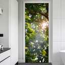 REDAMANCY Sunshine Green Leaf Plant Forest Nature Landscape Peel and Stick Door Stickers Vinyl Decals Decor Modern Self-Adhesive, Waterproof, Removable