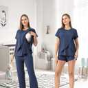 Rnxrbb 3 Piece Postpartum Nursing Pajamas Set Casual Soft Maternity Breastfeeding Pjs Sleepwear Loungewear Clothes Layer, Navy Medium