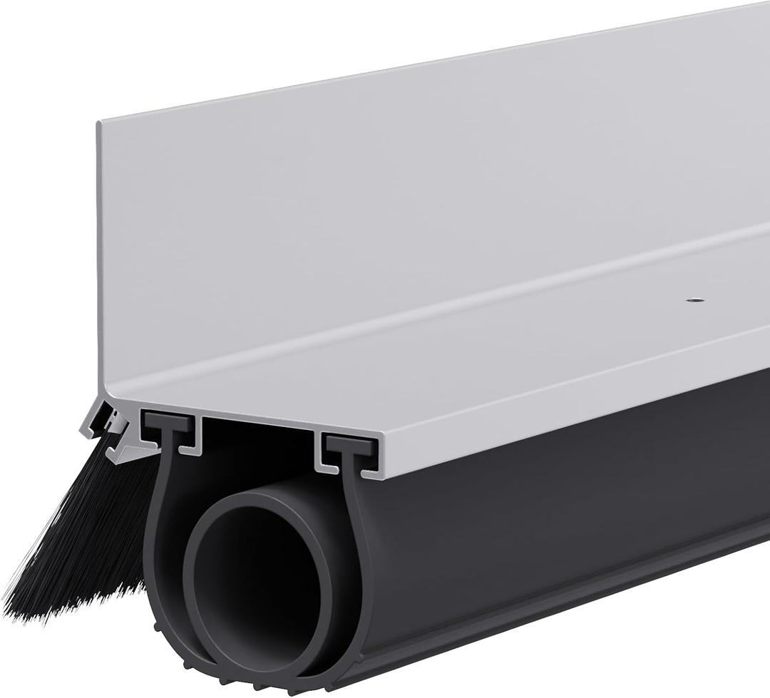 10ft Universal Garage Door Seal Bottom, Heavy-Duty L-Shape Aluminum Track with High-Density Weather Brush & EPDM Rubber, Triple-Layer Sealing for Uneven Floors, Includes Pro-Manual & SS Screws