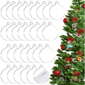 30 Pack Christmas Tree Ornaments Blanks - 4 Inch Clear Round Acrylic Flat Disc Ornaments Blanks Christmas DIY Crafts Transparent Circle Discs for Xmas Winter New Year Party Hanging Decorations