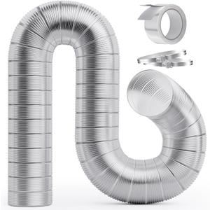 HOOMESUN 4 Inch 8FT Semi Rigid Dryer Vent, Flexible Aluminum Dryer Vent Hose with Clamps, 3.9 Mil Aluminum Foil Tape for HVAC Ventilation, Duct Fan Systems