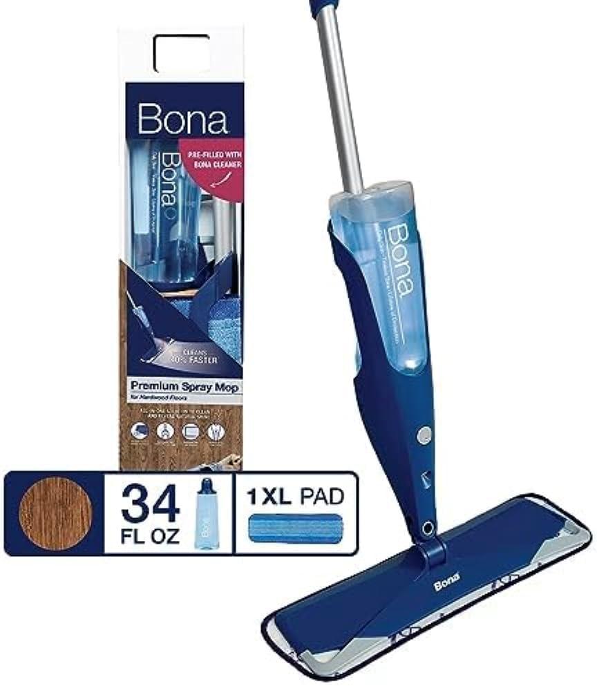 Bona Hardwood Floor Premium Spray Mop - Includes Hardwood Floor Cleaning Solution and Machine Washable Microfiber Cleaning Pad - Dual Zone Cleaning for Faster Cleanup - Spray Mop for Wood Floors