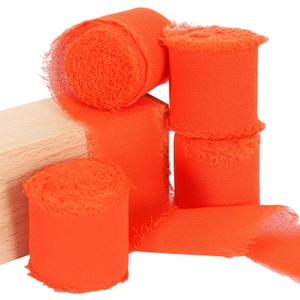 TONIFUL 4 Rolls Orange Chiffon Ribbon 1 1/2 Inch 5.5 Yards Fabric Silk for Gift Wrapping, Wedding Party Decoration, Flower Bouquet, Bows Making, DIY Crafts