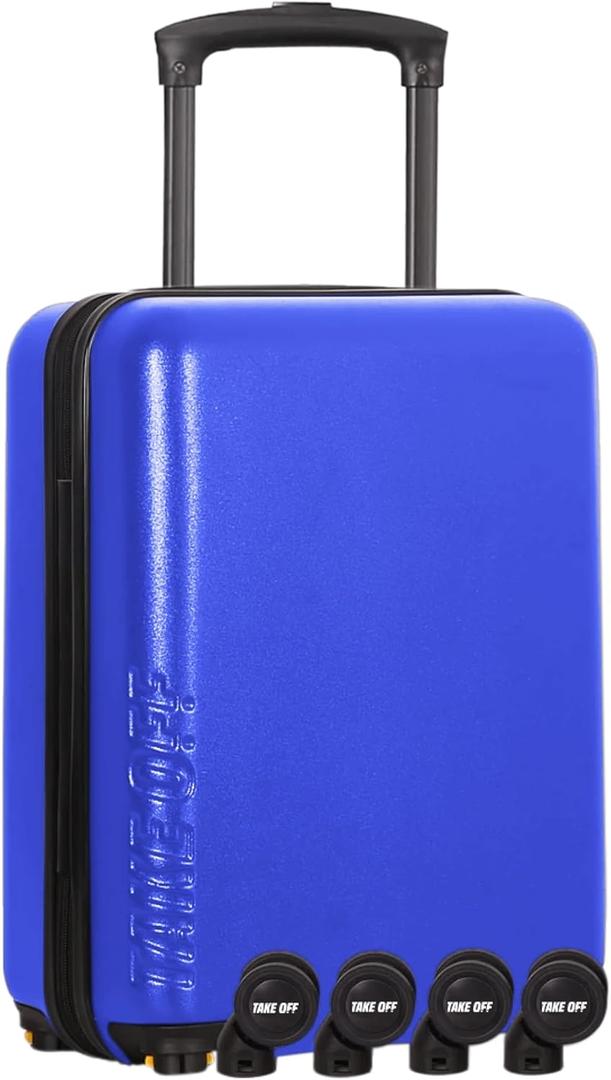 Take OFF Luggage 3.0 - Personal Item, 18x14x8 Inches, Underseat Suitcase with Removable Wheels, Hard Shell Luggage, Small Carry On Overnight Weekender, Airport & Travel Essentials, TSA Approved, Blue (18 inch - 3.0)