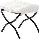 HollyHOME 15"(H) Folding Footrest Stool, Upholstered Small Foldable Ottoman, Accent Padded Sofa Foot Stool for Lazy Chair, Metal Portable Foot Rest Ottoman for Living Room, Bedroom, Faux-Fur White