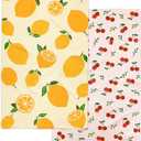 Eulnars Kitchen Towels, 18" x 30" Dish Towels, Microfiber Tea Towels for Kitchen Drying, Superior Absorbency, Lemon Cherry Series, 2-Pack