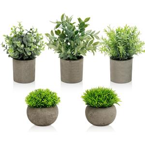 Artificial Potted Plants Faux Greenery in Cement Pots for Shelf, Bookshelf, Office or Home Decor, Small Decorative Fake Plants for Modern Indoor Display (Large)