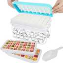Joliyoou Ice Cube Tray with Lid and Bin, 64 PCS Silicone Ice Lattices on 2 Trays with A Scoop, Easy Release Stackable Ice Cube Molds with Large Capacity Storage Container for Freezer