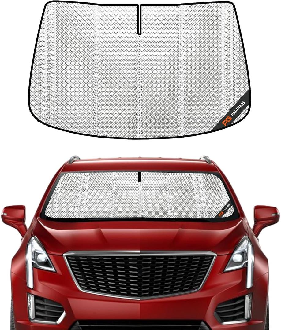 Pigenius Windshield Sun Shade for Cadillac XT5 2017-2026. Full Coverage Rearview Mirror Shade for Ultimate Protection