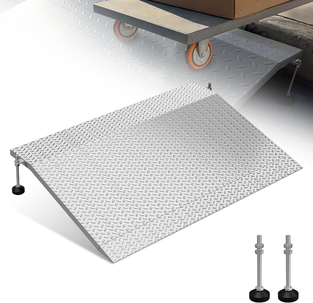 Door Threshold Ramp, 3-6" Adjustable Height Rise Threshold Ramp for Doorways, 39.4" Portable Self Supporting Entry Handicap Ramp, 1000lbs Load for Wheelchairs, Scooters, Uneven Surfaces, Carbon Steel