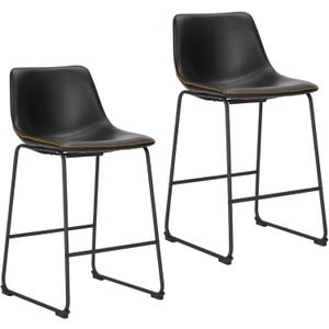 NEWBULIG Counter Height Barstools with Leather Back, Matel Bar High Table Stool Chairs for Kitchen, Set of 2 26 inch, Black