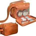 Dot&Dot Leather Toiletry Bag for Men Women - Spacious Womens Mens Toiletry Travel Bag, Large Travel Toiletries Bags (Rugged Brown, Large)