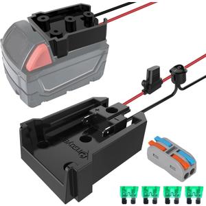Power Wheel Adapter with Fuse&Switch for Milwaukee 18V Battery, Non-Blown Tight Battery Adapter with 4Pcs 30A Fuse and Wire Terminal, 12 AWG Wire, DIY Use for Truck, Robotics, and Work Lights