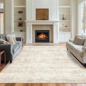 Art&Tuft Washable Rug, Anti-Slip Backing Abstract Area Rugs, Stain Resistant Rugs for Living Room, Foldable Machine Washable Area Rug(01-Beige, 5'x7')
