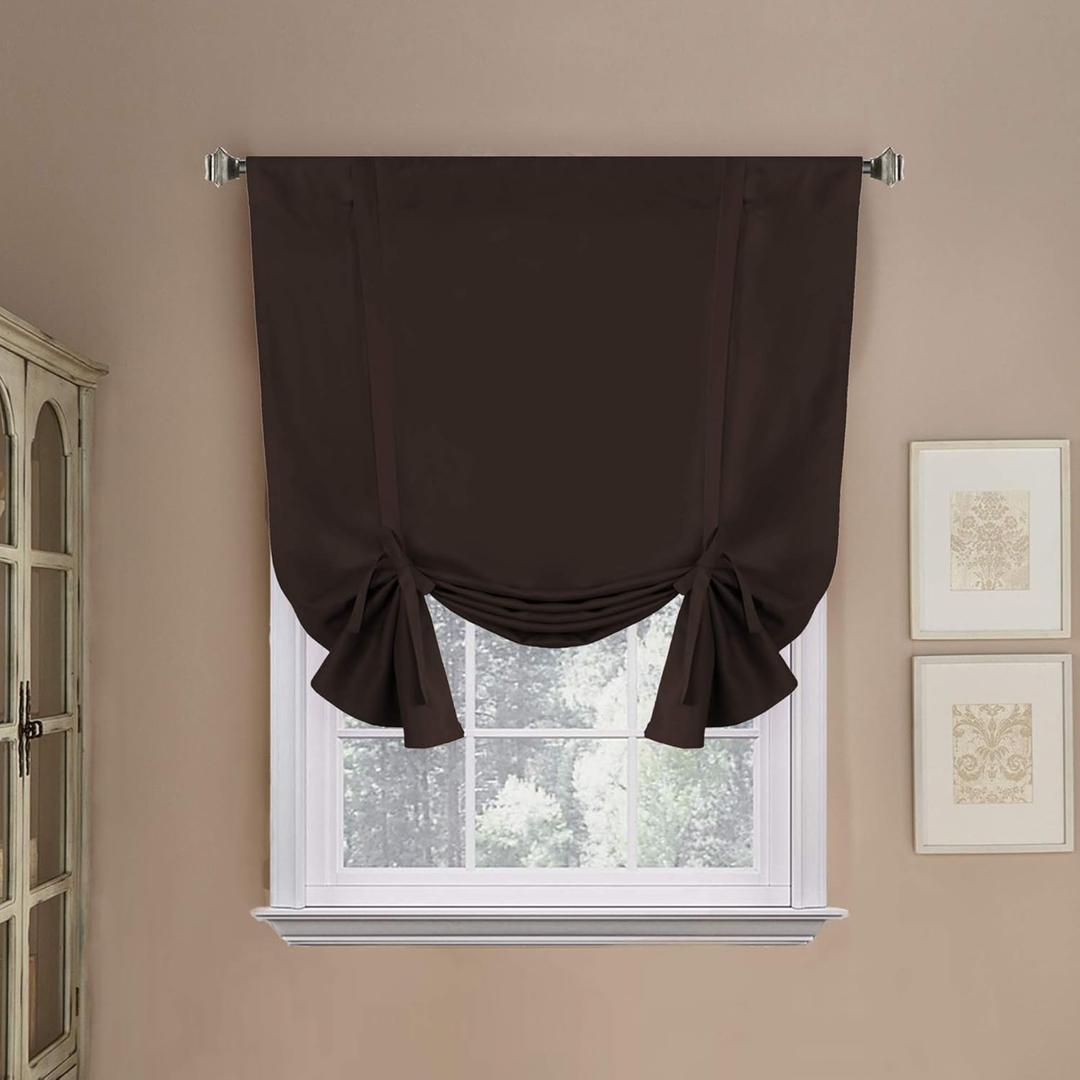 H.VERSAILTEX Blackout Curtain for Bathroom Windows Chocolate Brown Tie-Up Shade Curtain Window Balloon (Rod Pocket Panel, 42 inches W x 63 inches L, Set of 1)