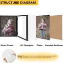 Double 8x10 Picture Frame Hinged Folding Vertical Stand for Tabletop Display, Wood Two Opening 8x10 Double Photo Frame Collage with Shatter Resistant Plexiglass, Black