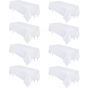 8 Pack White Table Cloth 60 x 102 Inch Rectangular Tablecloths for 6 Foot Rectangle Tables, Wrinkle Resistant White Tablecloth Washable Polyester Fabric Table Covers for Party Wedding Banquet