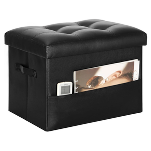 Storage Ottoman Foot Rest Stool with Thicker Foam Padded Seat. Foldable Leather Footstool Bench. Small Ottoman with Storage for Living Room Bedroom Coffee Table 350 lbs, 17x13x13in, Black.