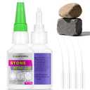 2 Pcs Stone Glue, Fast Drying Super Rock Glue, Strong Clear Adhesive for Marble, with Anti Clog Cap, Waterproof, Heat-Resistant Strong Adhesive for Granite, Artificial Stone, Tile, DIY