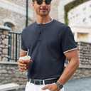 Runcati Mens Henley Shirts Short Sleeve Casual Polo Shirts Summer Business Workout Golf T- Shirts (L)