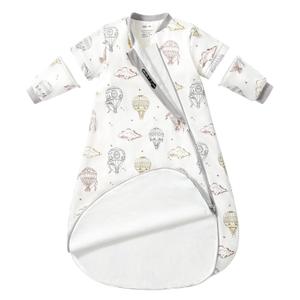 Baby Sleep Sack 3–6 Months, Cotton Sleep Sack with Detachable Long Sleeves, 1.0 TOG Wearable Blanket for Cooler Nights, 2-Way Zipper Toddler Sleeping Sack with Temperature Strip, Hot Air Balloon