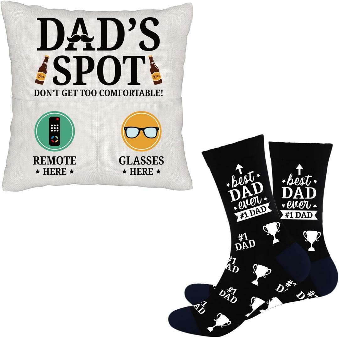 Birthday Gifts for Dad Father in Law Husband, Funny Pillow Cover and Socks for Dad, Best Dad Ever Gifts from Son Daughter Wife, Christmas Thanksgiving Retirement Gag Gift for Dad
