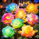 Solar Garden Lights Outdoor Waterproof: 6 Pack LED Solar Flowers Lights Garden Decor - 7 Color-Changing Spring Solar-Powered Stake Rose Decor for Patio Outside Yard Pathway Lawn Cemetery Decorations