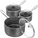 MICHELANGELO Sauce Pan with Lid, Granite Saucepans with Lids, 1Qt & 2Qt & 3Qt Sauce Pan Sets, Nonstick Saucepan Set with Stainless Steel Handle, Oven Safe, Grey (12 +3 Quart)