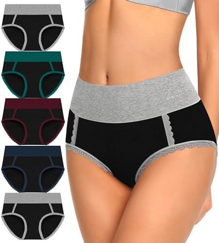 DUKAWA Women Underwear Cotton High Waisted Soft Briefs Full Coverage Comfort Panties Multipack L 5 Pack