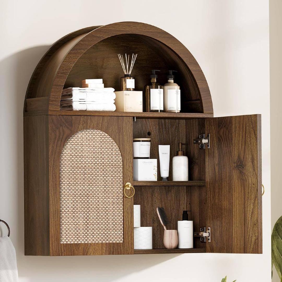 Arched Bathroom Wall Cabinet - Wood Over the Toilet Storage Cabinet, 6.9"D x 23.6"W x 30.3"H