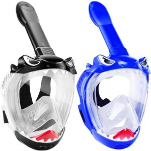 Full Face Snorkel Mask for Kids with 180 Panoramic View, Snorkeling Set Featuring Anti-Leak and Anti-Fog Foldable Dry Top Design for Safe Underwater Adventures Snorkeling Gear for Kids (Black+Dark Blue)