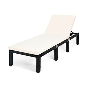 Gymax Patio Cushioned Rattan Lounge Chair Chaise Couch w/ Adjustable Height Outdoor