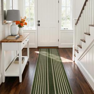 Beeiva Striped Green Runner Rug, 2x6 Washable Runner Rugs for Hallway Entryway, Mordern Stain Resistant High Traffic Geometric Non Slip Bathroom Runner Runners for Bathroom Entry Porch Bedroom