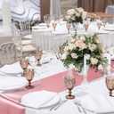 Tudomro 8 Pcs White and Rose Gold Round Plastic Tablecloth and Satin Table Runner Set 84 Inch Round Covers 12 x 108 Inch Table Runners for Wedding Birthday Party Baby Shower Anniversary