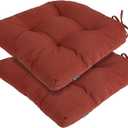 FUNHOME Tufted Patio Chair Cushions Set of 2,Rounded Back 19 x19x5 Inch,Water Resitant Outdoor Seat Cushion with Ties,Fade Resistant Wicker Chair Cushion for Garden Furniture(Rust Red)