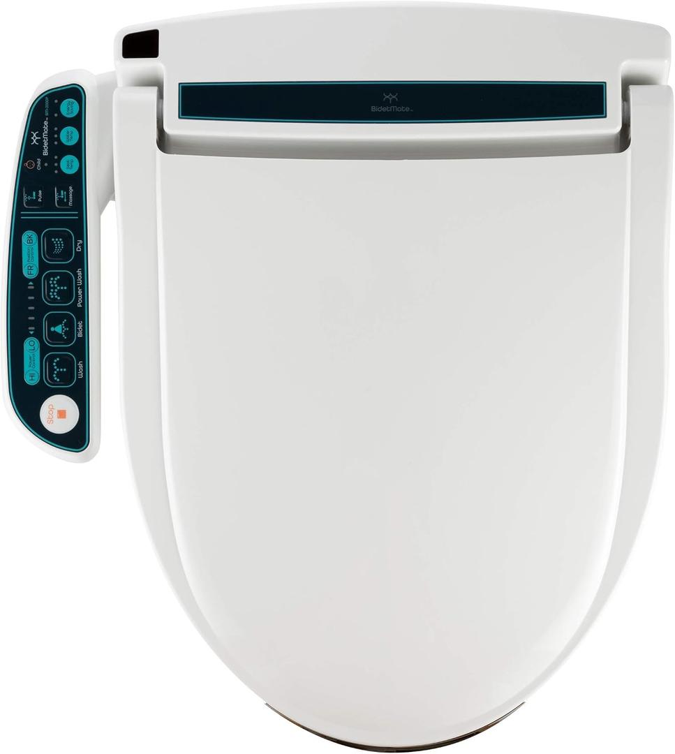 BidetMate 2000 Series Electric Bidet Toilet Seat with Unlimited Heated Water, Side Controls, Deodorizer, Warm Air Dryer - Self-Cleaning - Elongated Electric Bidet Attachment for Toilets