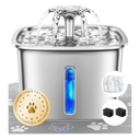 Veken Innovation Award Winner Stainless Steel Cat Water Fountain, 95oz/2.8L Automatic Pet Fountain Dog Water Dispenser with Replacement Filters & Silicone Mat for Cats, Dogs, Multiple Pets (Silver)