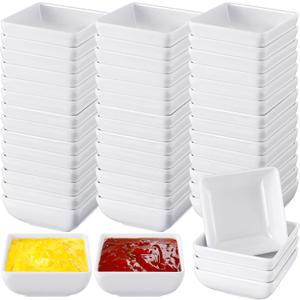 Zubebe 50 Pcs Soy Sauce Dish Melamine Dipping Bowls Bulk 3 oz White Serving Dishes Cups Condiment Dipping Bowls Ramekins for Kitchen Restaurant Catering Camping BBQ Party