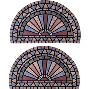 ANDSTAR 18" x 30" Half Round Door Mat Non-Slip Entryway Doormat Durable Rubber Door Mats Low-Profile Heavy Duty Doormat Easy Clean Rugs Indoor Outdoor Entry Decoration for Home, Garage, Patio(2 Pcs) (Khaki Pattern Texture)